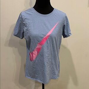 Nike Women's Sky Blue Tee with Pink Logo